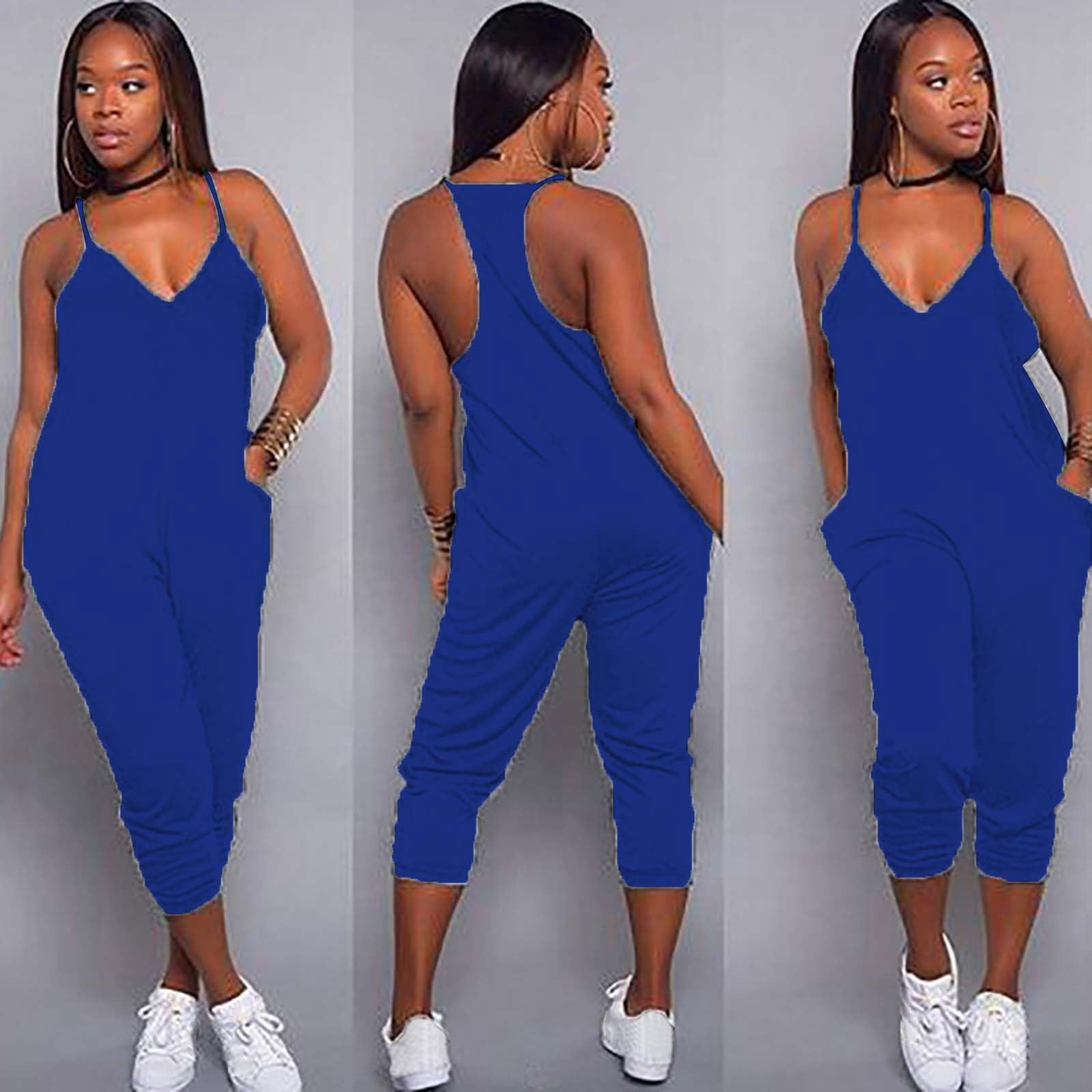 HXWCHs Romper Jumpsuits for Women, Women's V Neck Sleeveless Solid