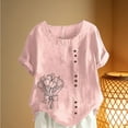 thumbnail image 4 of Vmvidoty Crew Neck Cotton Linen Blouses for Women Dressy Casual Tops Summer Short Sleeve Shirts Fashion Clothes Pink XL, 4 of 5
