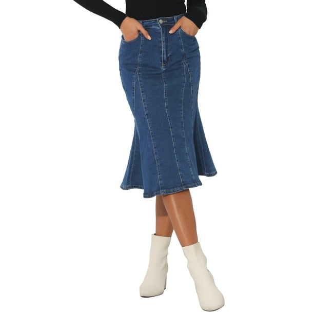 Faldas de mujer INSPIRE CHIC, midi de mezclilla con cola de pez y cintura alta, talla S, azul oscuro