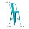 thumbnail image 5 of Emma + Oliver Commercial Grade 30"H Teal-Blue Metal Indoor-Outdoor Barstool with Back, 5 of 11