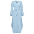 thumbnail image 1 of Sexy Shirt Dress for Women Casual V Neck Long Sleeve Tie Waist Midi Dress Striped Print Flowy Swing A Line Dress Gifts Yellow XL, 1 of 4