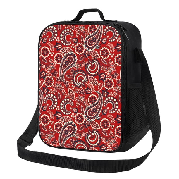 Fotbe Vintage Red Paisley Lonchera Bolsa de Almuerzo para Hombres y Mujeres, Lonchera de Gran Capacidad, Bolsa de Almuerzo Reutilizable, Bolsa Térmica Aislante
