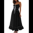 thumbnail image 3 of Vestido de Verano 2025 para Mujer, Informal, Sin Mangas, con Tirantes Finos, Ribete de RIC, Fruncido, con Volantes, . Negro XL, 3 of 10