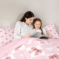 thumbnail image 5 of Manfei Pink Bows Heart 7-Piece Twin Bedding Sets For Girls,Modern Geometric Plaid Design Bedding Comforter Set For Kids,Pink Reversible, 5 of 7