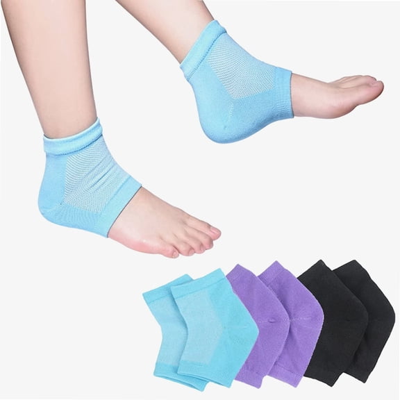 Moisturizing Socks, 3 Pairs-Moisturizing/Gel Heel Socks for Dry Cracked Heels, Open Toe Socks, Ventilate Gel Spa Socks to Heal and Treat Dry, Gel Lining Infused with Vitamins (Blue, Purple, Black)