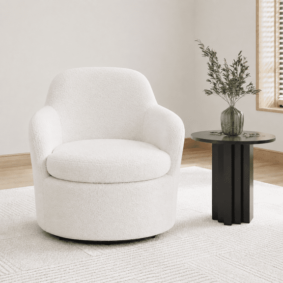 Someet Adult White Teddy Barrel Accent Chair with Washable Removable Cover, Swivel