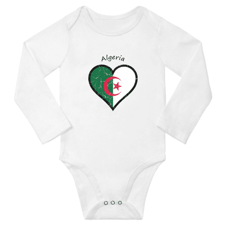 

Algeria Flag Heart Love Baby Long Sleeve Bodysuit (White 6 Months)