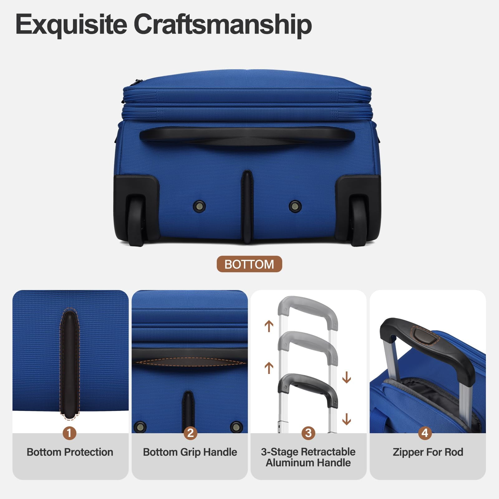 TIAWOLT Weekender Overnight 16-Inch Underseat Carry-on Luggage With Wheels Soft Sided Lightweight Small mini Suitcase Bag with 15.6"Laptop Compartment for Women and Men,Blue