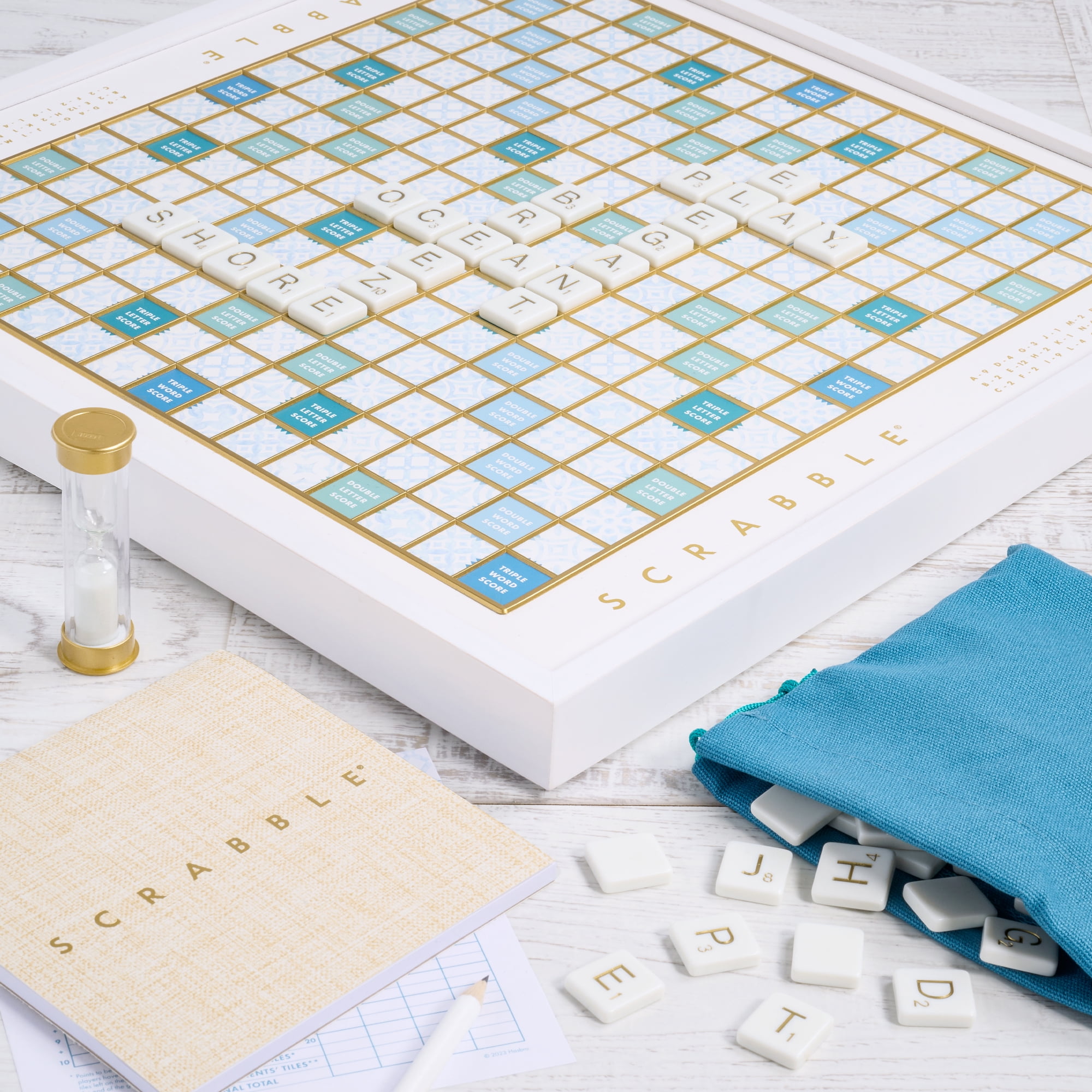 WS Game Company Scrabble Bianco Edition with Rotating Wooden Board