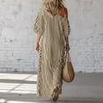 thumbnail image 3 of HTQWLP Women's Khaki & White Striped One Shoulder Maxi Dresses, off Shoulder Puff Sleeve Flowy Long Dresses with Pockets, Casual Boho Summer Dresses for Beach, Vacation & Daily Wear - XXL, 3 of 3