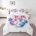 thumbnail image 3 of Manfei Blue Pink Axolotl Queen Comforter Set for Kids, Kawaii Cartoon Animal Bedding Sets, Chic Watercolor Reversible Bedding Comforter Set, Lightweight Room Decor, 3pcs, 3 of 8