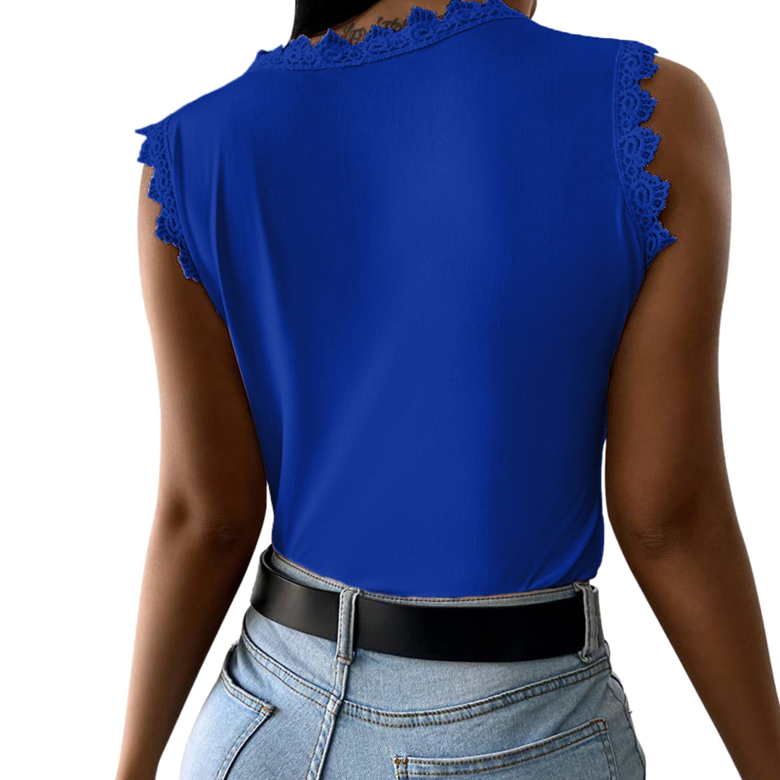 Bequemer Laden Débardeur Femme Dentelle Col V - Sans Manches, Ample Et Confortable - Top Casual Chic Été Printemps - Couleur Unie Ou Floral S-2XL