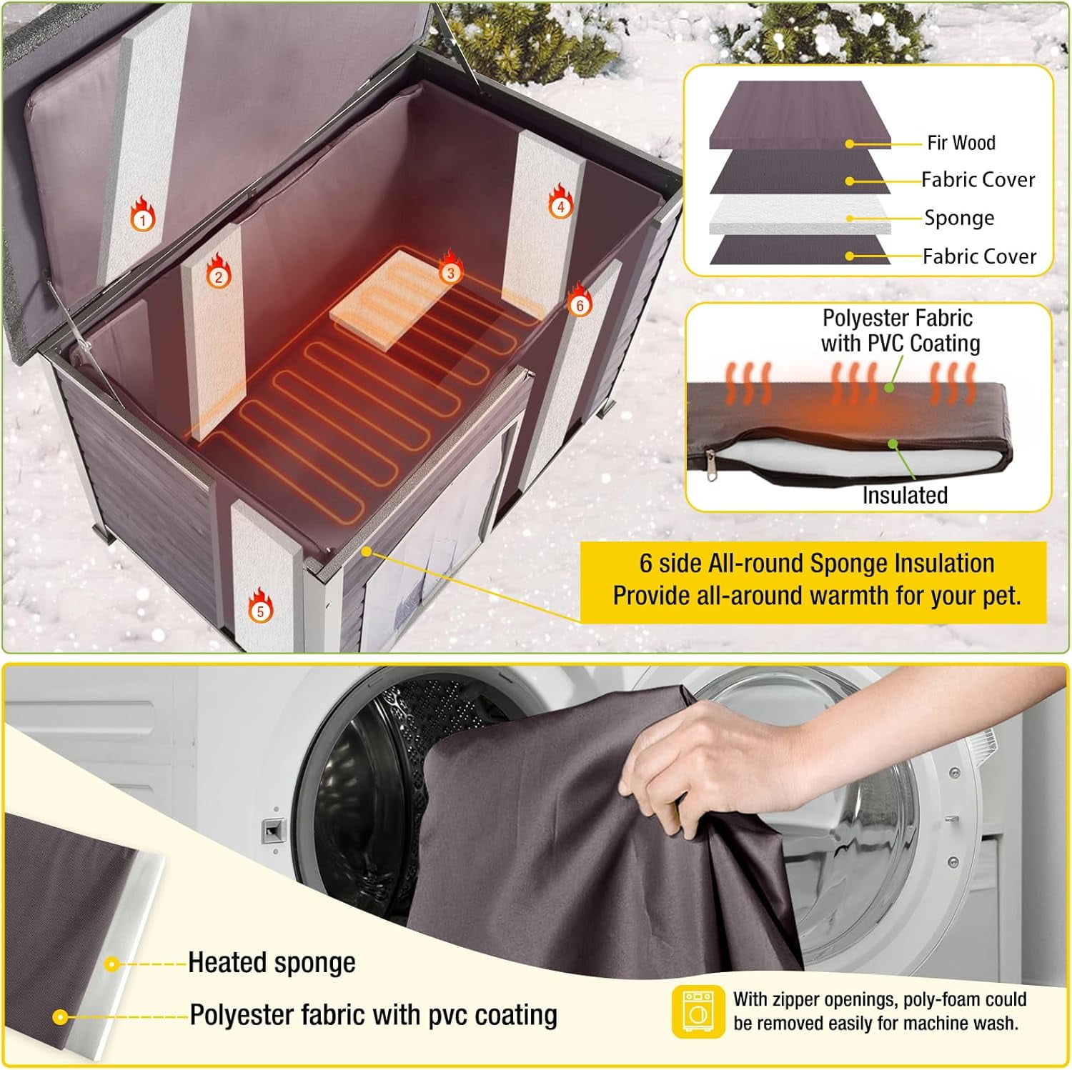 Aivituvin Heated Outdoor Dog House with Heating Pad & Insulated Liner, Winter Weatherproof Anti-Chewing Dog Kennel, Iron