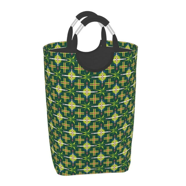 Waterproof Collapsible Laundry Hamper, Green National Style Aluminum Handle Laundry Bag Storage Basket, 50L