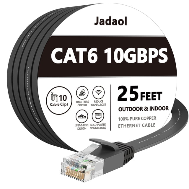 Cable Ethernet Jadaol Cat 6 de 25 pies y 10 Gbps, compatible con Cat8 Cat7, negro