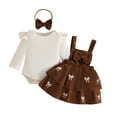 thumbnail image 3 of ibiyuan 5t Girls Clothes Fall Outfits 2 Piece Cute Baby Outfit, Long Sleeve Romper Bodysuit Bowknot Print Suspender Skirt School Kids Clothes, 3 of 5