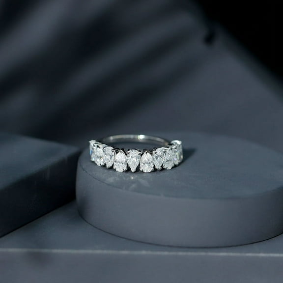 Brig Jewel 2.5 Ct Excellent Pear Cut Diamond Rings - 14K White Gold Plated Modern Engagement Band - Women's Half Eternity Wedding Ring - White Diamond Gift Jewelry