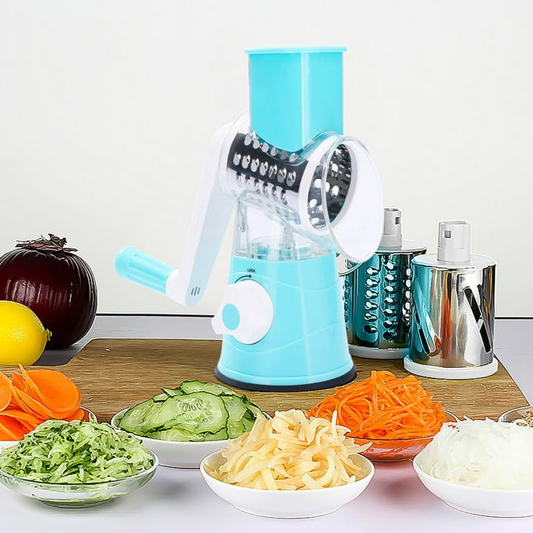 Wovilon Rotary Cheese Grater Cheese Shredder - Cambom Kitchen Manual Cheese Grater with Handle Vegetable Slicer Nuts Grinder 3 Replaceable Drum Blades