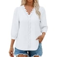 thumbnail image 4 of Warop 3/4 Length Sleeve Womens Tops Solid Hollow Out V-Neck Blouses Summer Casual Business Shirts, 4 of 9