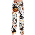 thumbnail image 2 of Soft Pajamas for Women Halloween Pumpkin Print Loose Drawstring Pj Bottoms Sleepwear, 2 of 5