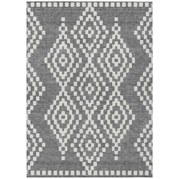 HomeRoots 592627 9 x 12 ft. Gray & Ivory Geometric Washable Indoor & Outdoor Rectangle Area Rug