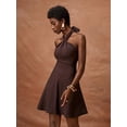 thumbnail image 5 of Brown Halter Neck A-Line Mini Dress With Ruffle Hem, Casual Streetwear Style For Women, 5 of 8