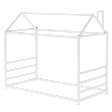 Cterwk House Platform Bed with Roof and Chimney Design White