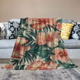 thumbnail image 2 of JRXY Exotic Floral Throw Blanket Tropical Flower Pink Hibiscus Palm Leaves Dark Green Decorative Soft Warm Cozy Flannel Plush Throws Blankets for Bedding Sofa Couch White, 2 of 6