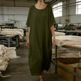 thumbnail image 4 of Miluxas Women's Cotton Linen Kaftan Dress Scoop Neck Batwing Sleeve Maxi Dress Casual Beach Vacation Outfits Army Green, 4 of 5