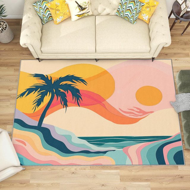 3x5 Rug, Boho Door Mat Washable Non Slip Soft for Entryway, Tropical Hawaiian Rug, Abstract Carpet, Boho Home Decor & Gifts