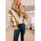 thumbnail image 3 of Suéter PRETTYGARDEN 2025 Cuello en V a Rayas Mostaza Talle S, 3 of 5
