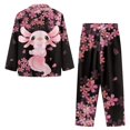 thumbnail image 4 of Renewold Cute Axolotl Cherry Blossom Pajama Set for Women Size 4XL Breathable Leisure Daily Life Wear Nightgown Sleepwear 2 Packs Thermal Long Sleeve Button PJ Top & Pants, 4 of 6