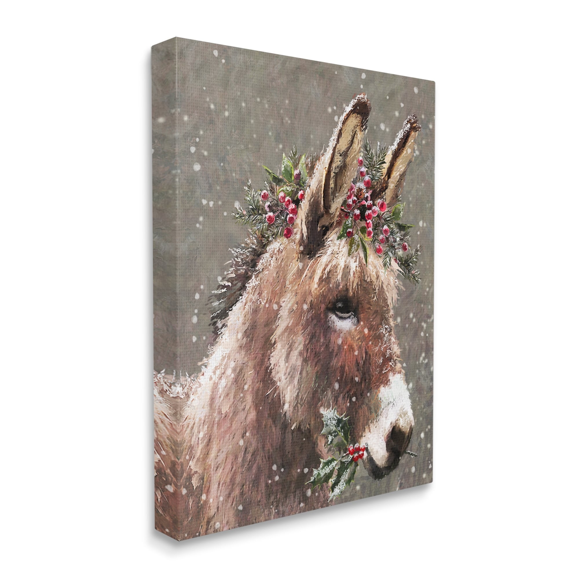 Stupell Industries Winter Donkey Snow Falling Holiday Painting Gallery Wrapped Canvas Print Wall Art