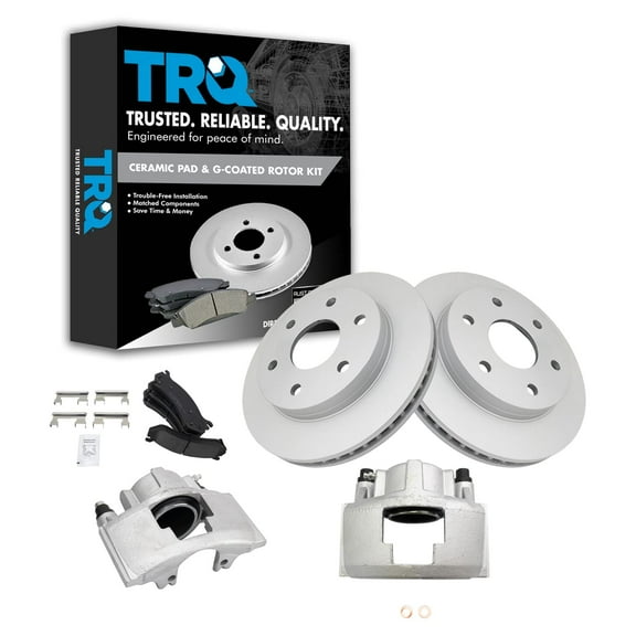 TRQ Front Brake Pad & Rotor Kit Brake Caliper Brake Pads Brake Rotor Ceramic Vented Premium G-Coated Fits Select 2000 Chevrolet Tahoe