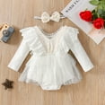 thumbnail image 3 of IBTOM CASTLE Baby Girls Lace Bodysuit Boho Clothes 1st Birthday Cake Smash Outfit Newborn Photography Outfits Summer Sunsuit 3-6 Months White Long Sleeve, 3 of 8
