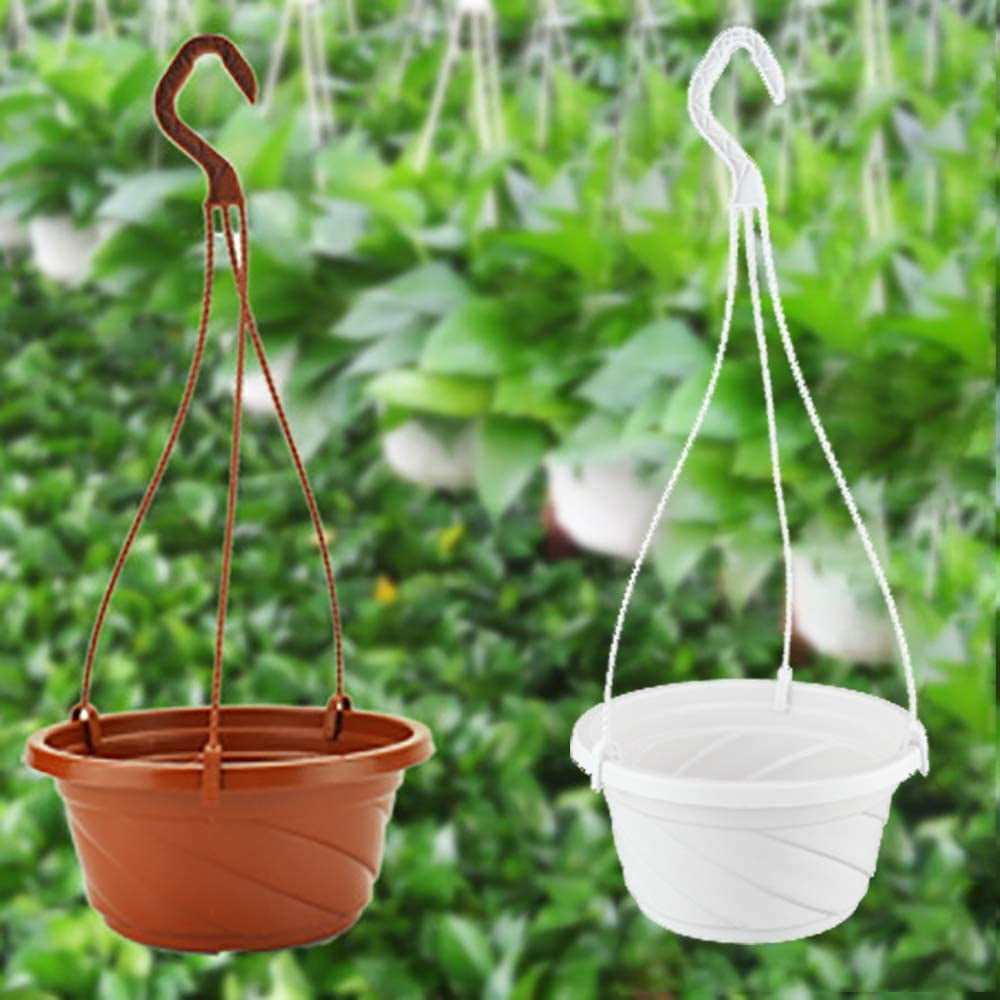 SurVank 413” Round Hanging Planters with Triple-Chain Hanger, Drainage Holes (4 Count)