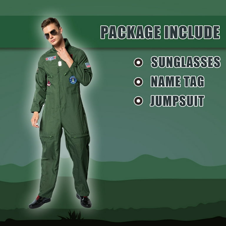 Halloween Maverick Costume for Men Adult Army Green Military Jumpsuit