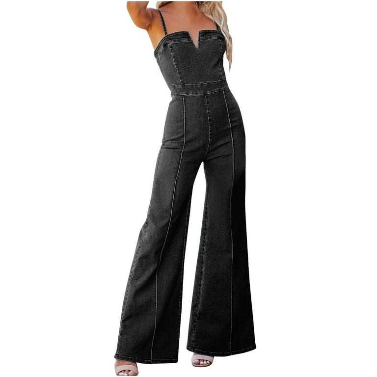 TMOYZQ Denim Jumpsuit for Women Vintage Distressed