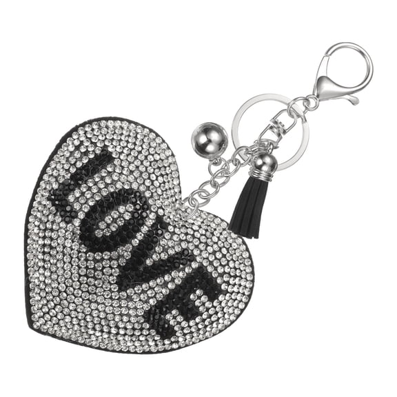 Rhinestone Keychains for Women, Cute Bling Heart LOVE Keychain Accessories Purse Charm Backpack Keyring for Gifts Decorative Bag Handbags Car Keys, Black-White