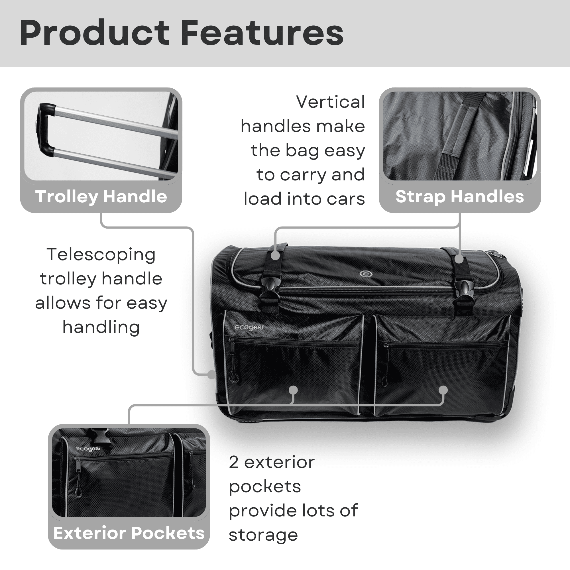 Ecogear 28" Waterproof Travel Duffel Bag with Garment Rack, Black