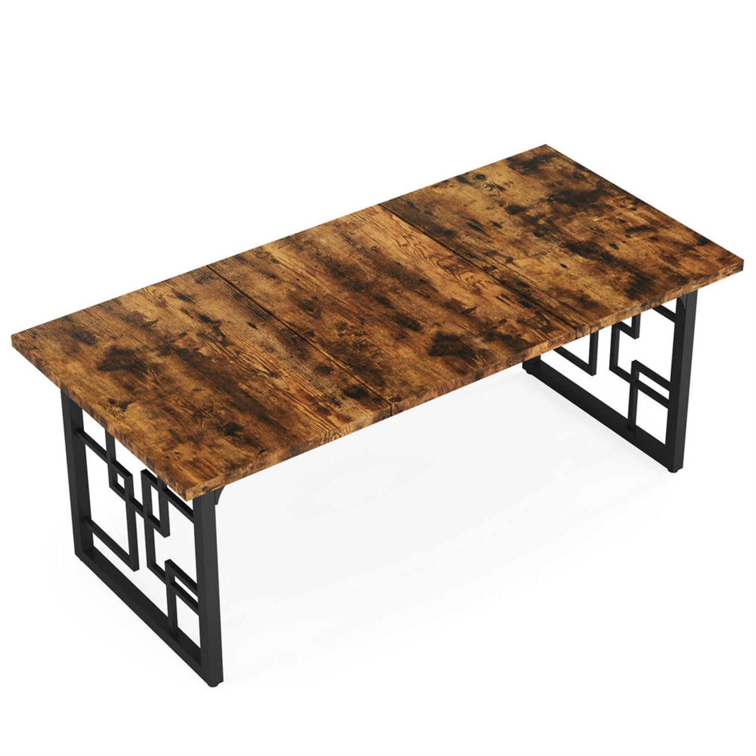 Demi Bonn 63" Executive Computer Desk with Metal Frame, Industrial Duty Study Writing Gaming Table for Home Office, Rectangle Workstation, Brown