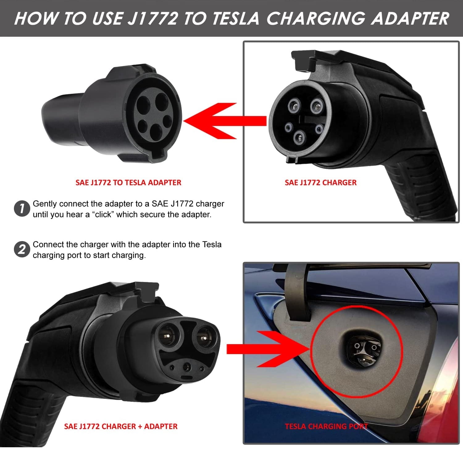 DEWALT SAE J1772 to Tesla Charging Adapter, Compatible with all