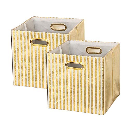 Baist 11x11 Cube Storage Bins Collapsible Fabric Cubes Toy Foldable Organizer For Closet Dog Food Kids Bathroom Kitchen Shelves 2 Pack Gold Stripe Com Baist 11x11 Cube Storage Bins, Yellow Canvas Storage Cubes