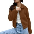 thumbnail image 3 of qucoqpe Womens Fleece Cropped Jackets Long Sleeve Zipper Lapel Coats Fall Casual Trendy Outerwear Winter Jackets for Women, 3 of 8