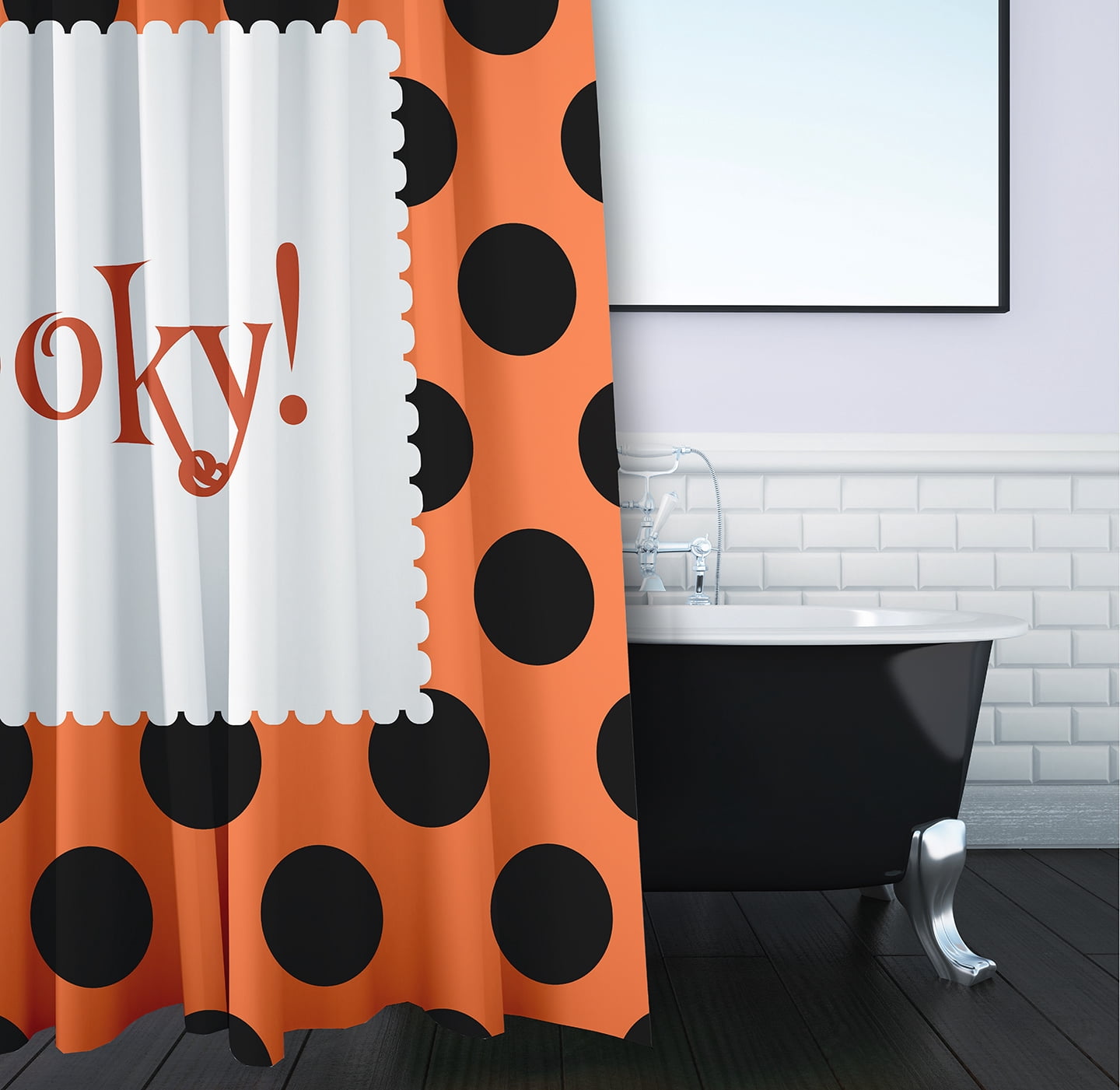 Simply Daisy 70" W x 73" L Halloween Spooky Dots Polyester Shower Curtain, Traditional Orange [1 Ct]