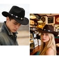 thumbnail image 2 of Gustave 2 Pack Western Cowboy Hat for Women Men, Unisex Vintage Wide Brim Felt Fedora Hat with Belt Buckle for Cowgirls Cowboys, 2 of 7