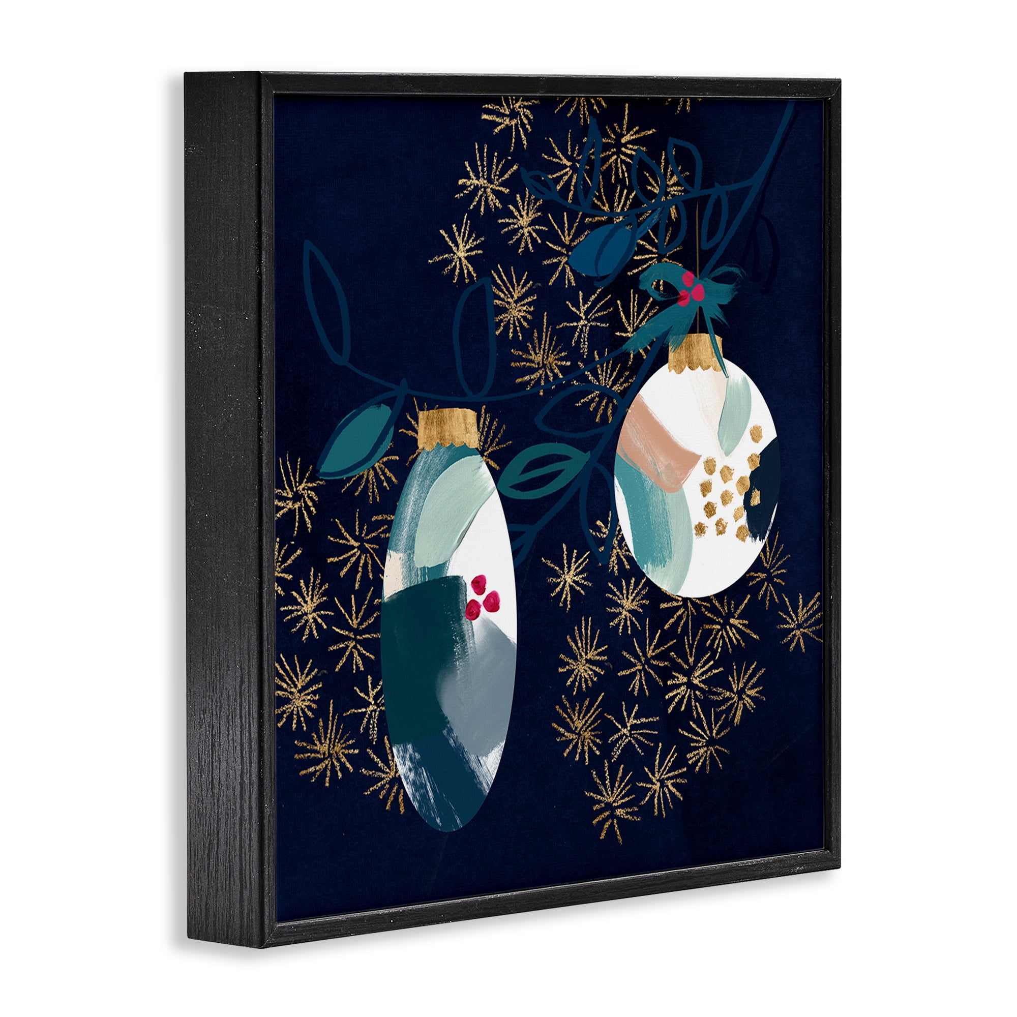Stupell Industries Blue Patterned Ornaments Holiday Painting Black Framed Art Print Wall Art, 12 x 12