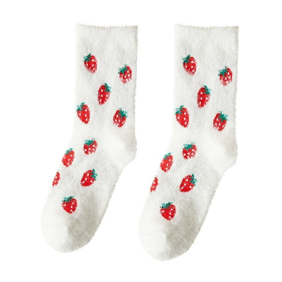 WREESH Women's Christmas Slipper Thick Warm Wool Socks, Mid-Tube Floor Sleep Christmas Socks Crew Socks White