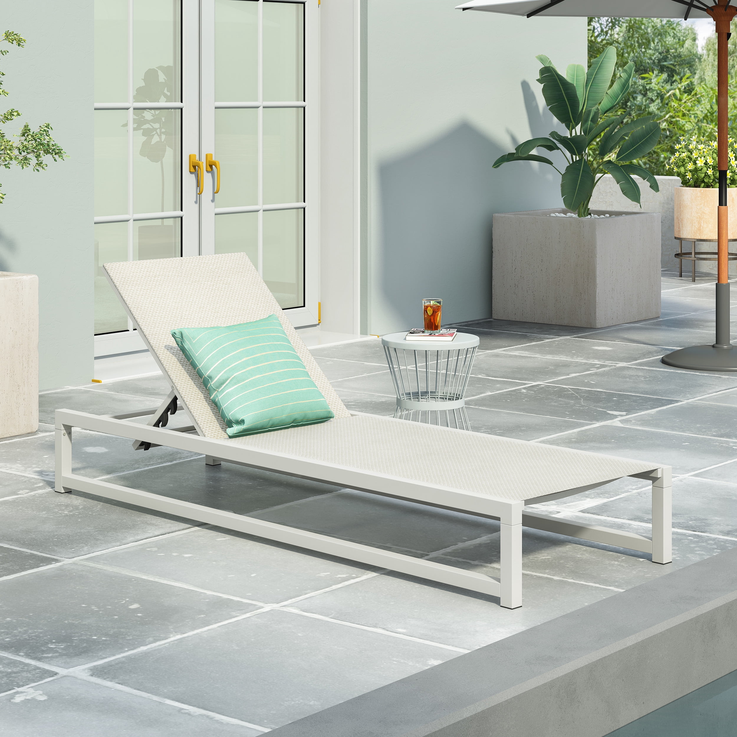 Noble House Modesta Outdoor Aluminum Chaise Lounge with Mesh Seating White