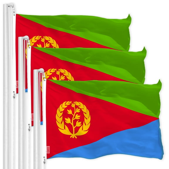 G128 – 3 Pack: Eritrea (Eritrean) Flag | 3x5 feet | Printed 150D – Indoor/Outdoor, Vibrant Colors, Brass Grommets, Quality Polyester, Much Thicker More Durable Than 100D 75D Polyester